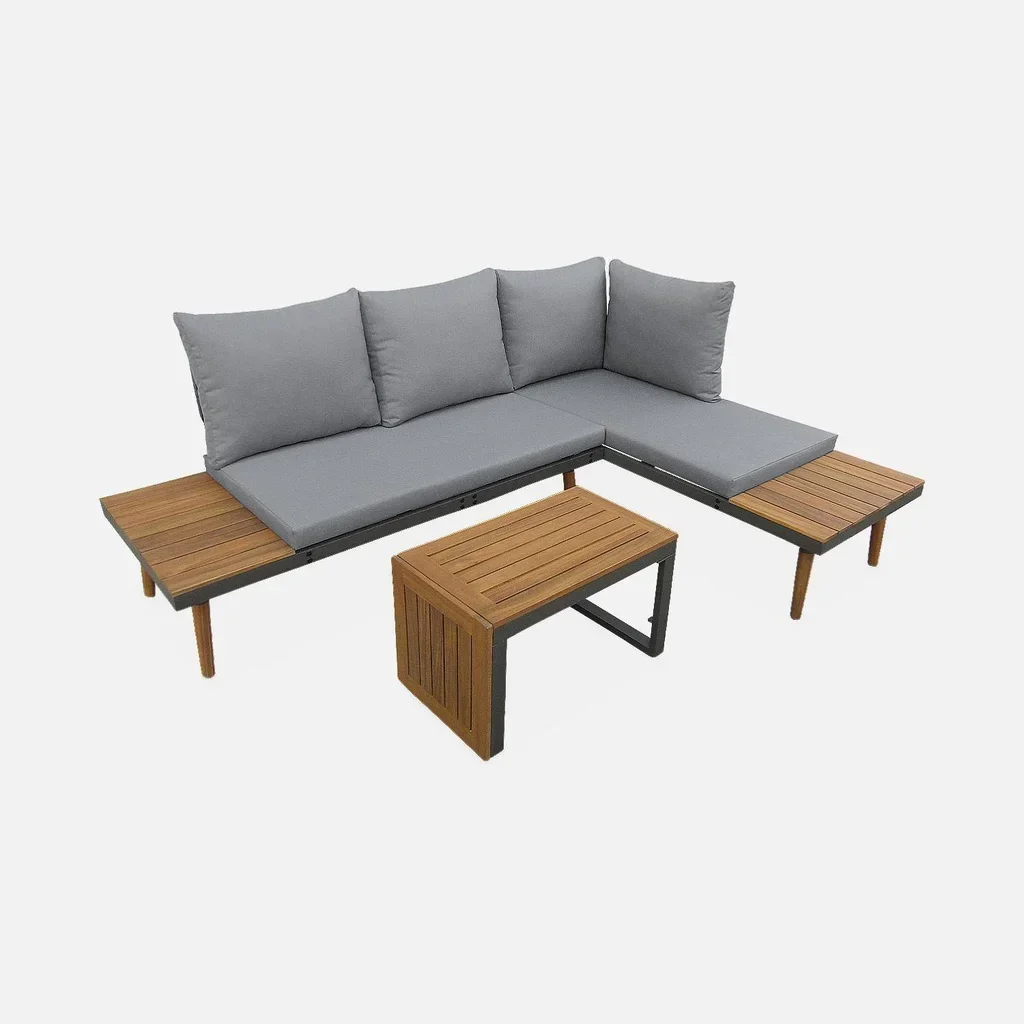Set Giardino Modulare 4 Posti Alluminio Legno Acacia Design Scandinavo Arredo Esterno Terrazzo