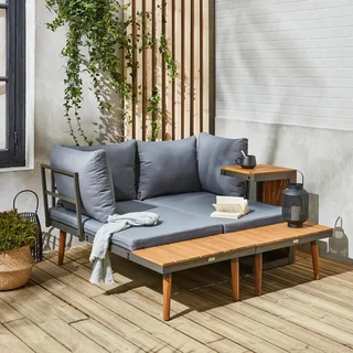 Set Giardino Modulare 4 Posti Alluminio Legno Acacia Design Scandinavo Arredo Esterno Terrazzo