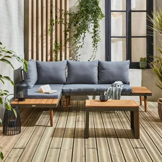 Set Giardino Modulare 4 Posti Alluminio Legno Acacia Design Scandinavo Arredo Esterno Terrazzo