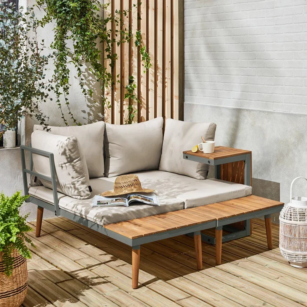 Set Giardino Modulare 4 Posti Design Scandinavo Alluminio Acacia