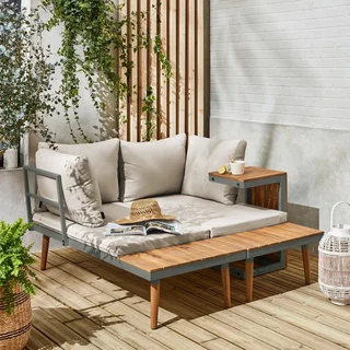 Set Giardino Modulare 4 Posti Design Scandinavo Alluminio Acacia