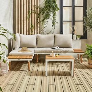 Set giardino modulare 4 posti alluminio acacia design scandinavo arredo esterno
