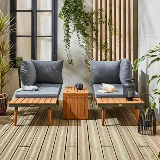 Set Giardino Modulare 4 Posti Alluminio Legno Acacia Design Scandinavo Arredo Esterno Terrazzo