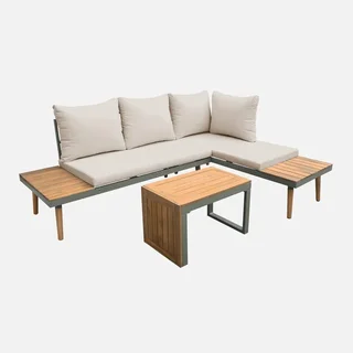 Set Giardino Modulare 4 Posti Design Scandinavo Alluminio Acacia