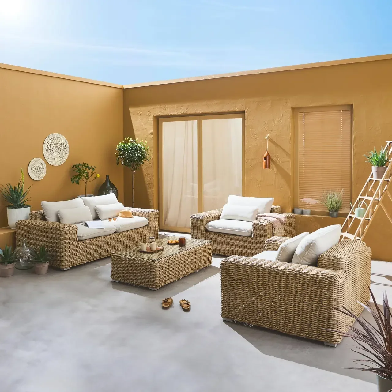 Salon de jardin Gubbio 4 places résine XXL aluminium beige
