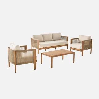 Set giardino 5 posti legno acacia corde intrecciate Elomi terrazzo