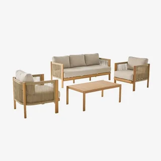 Salotto Giardino 5 Posti Legno Acacia Corde Intrecciate Elomi