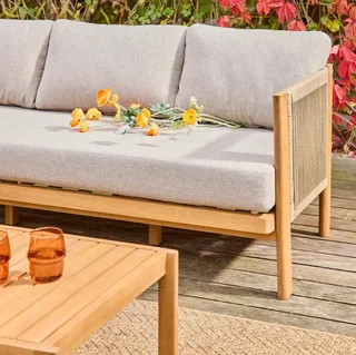 Set giardino 5 posti legno acacia corde intrecciate Elomi terrazzo