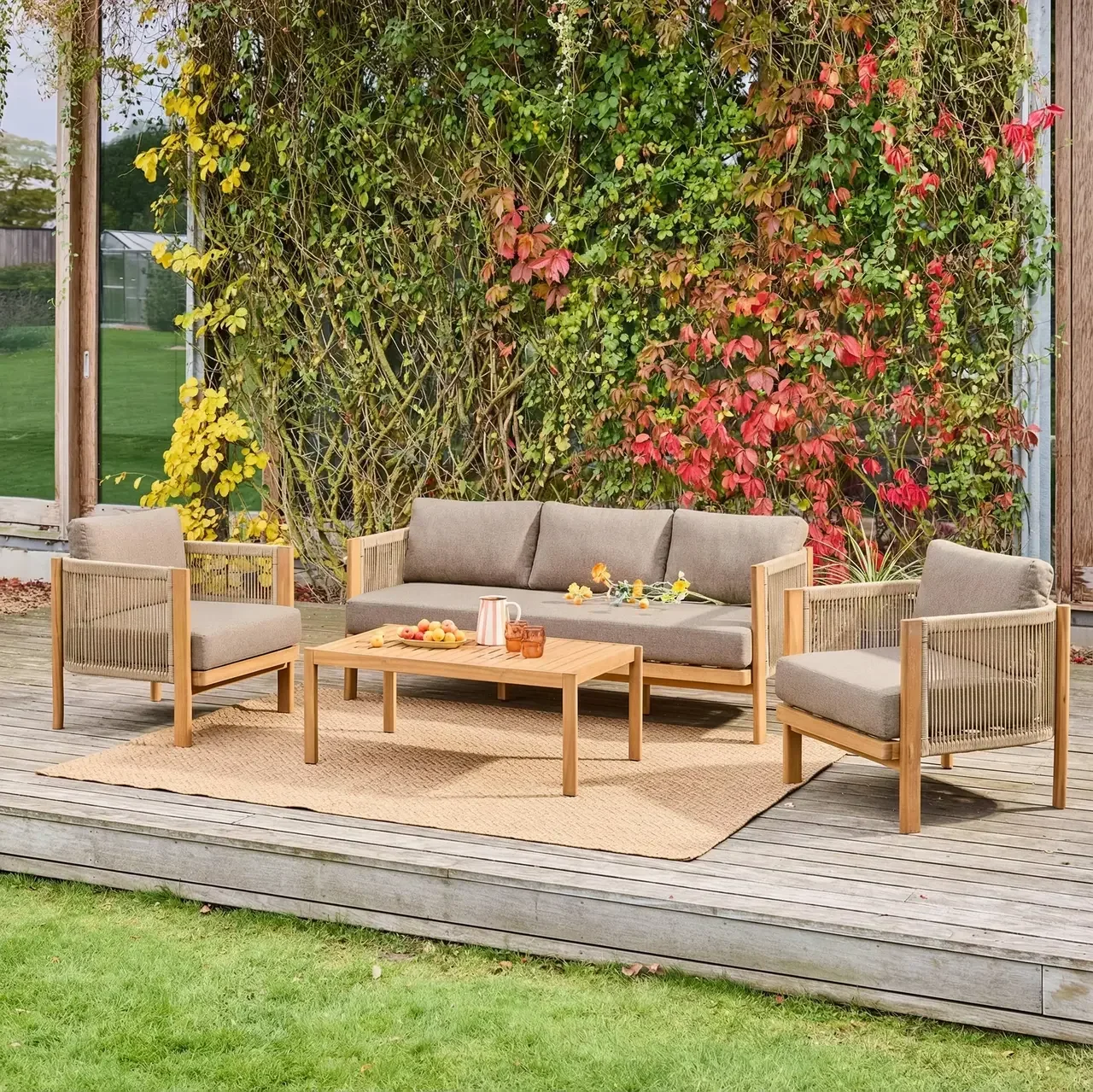 Salon jardin 5 places bois acacia cordes tressées Elomi