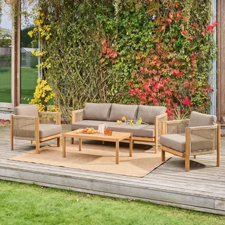 Salotto Giardino 5 Posti Legno Acacia Corde Intrecciate Elomi