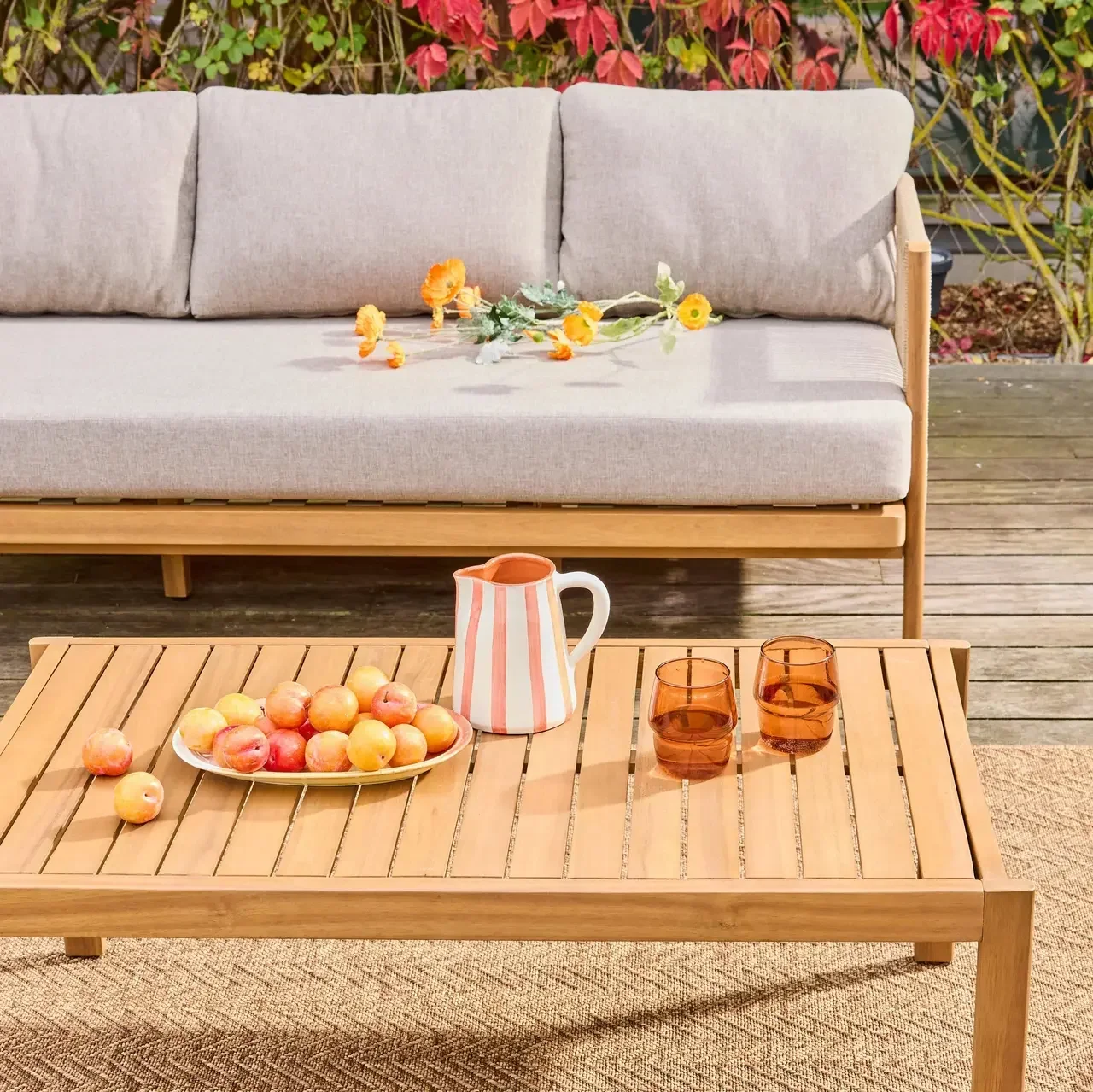 Set giardino 5 posti legno acacia corde intrecciate Elomi terrazzo