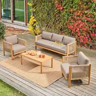 Salotto Giardino 5 Posti Legno Acacia Corde Intrecciate Elomi