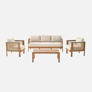 Set giardino 5 posti legno acacia corde intrecciate Elomi terrazzo