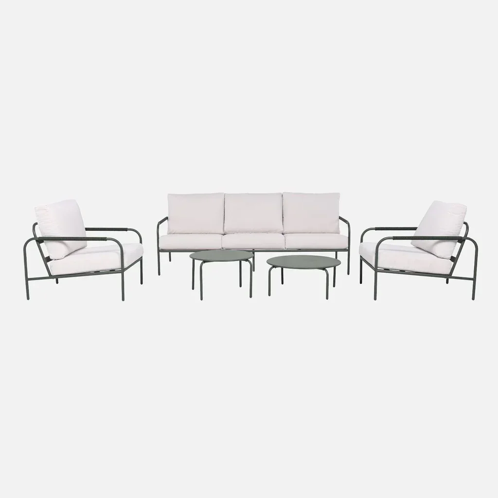 Salon de jardin Luanda 5 places acier kaki blanc design moderne