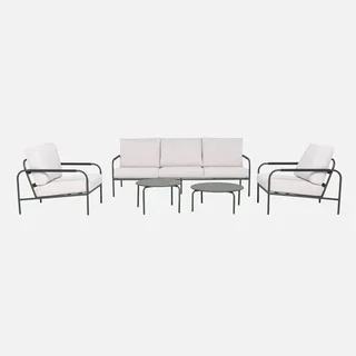 Salon de jardin Luanda 5 places acier kaki blanc design moderne