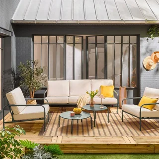 Salon de jardin Luanda 5 places acier kaki blanc design moderne