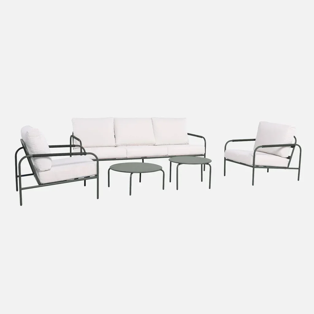 Salon de jardin Luanda 5 places acier kaki blanc design moderne