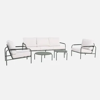 Salon de jardin Luanda 5 places acier kaki blanc design moderne