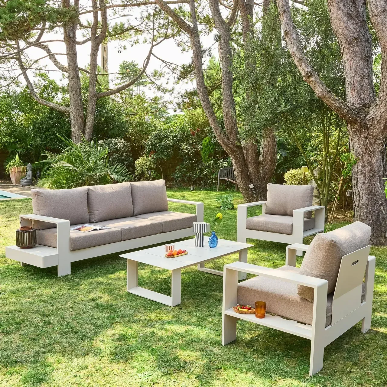 Salon de jardin aluminium 5 places Alore - Canapé fauteuils table basse