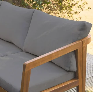 Salon de jardin d'angle 5 places bois acacia avec coussins beige