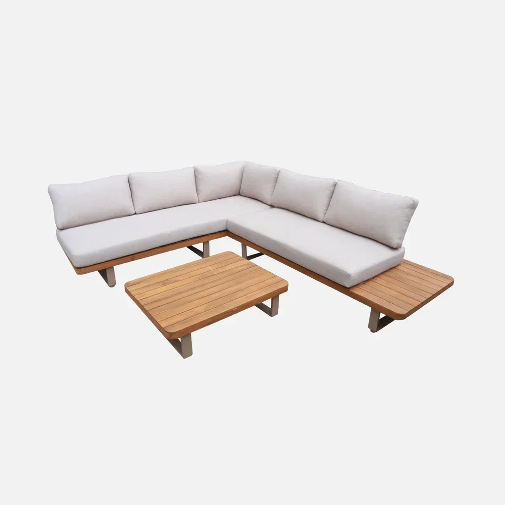 Salon de jardin angle 5 places bois acacia aluminium extérieur