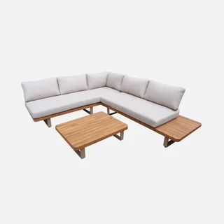Salon de jardin angle 5 places bois acacia aluminium extérieur
