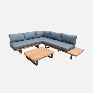 Salon de jardin angle 5 places bois acacia aluminium terrasse