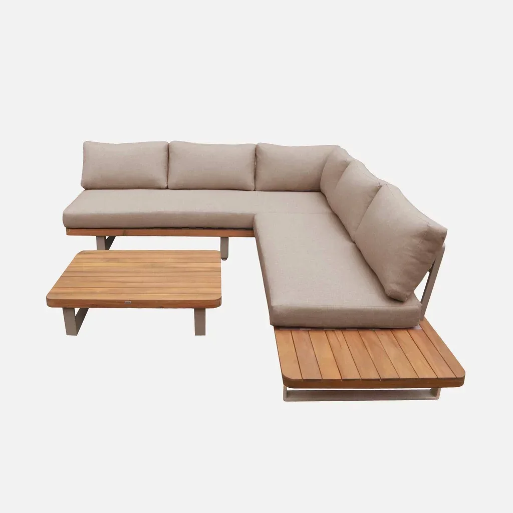 Salon d'extérieur d'angle 5 places bois d'acacia et aluminium - Acalia