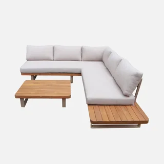 Salon de jardin angle 5 places bois acacia aluminium extérieur