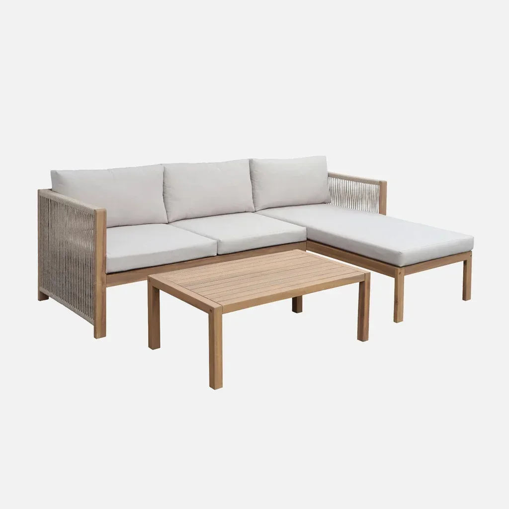 Conjunto de jardim de canto em madeira de acácia 3 lugares Medina com almofadas com capa removível