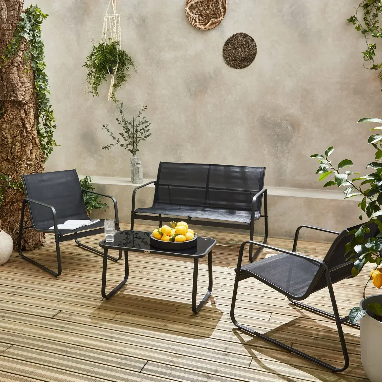 Salon de jardin métallique 4 places Silvi style industriel terrasse balcon