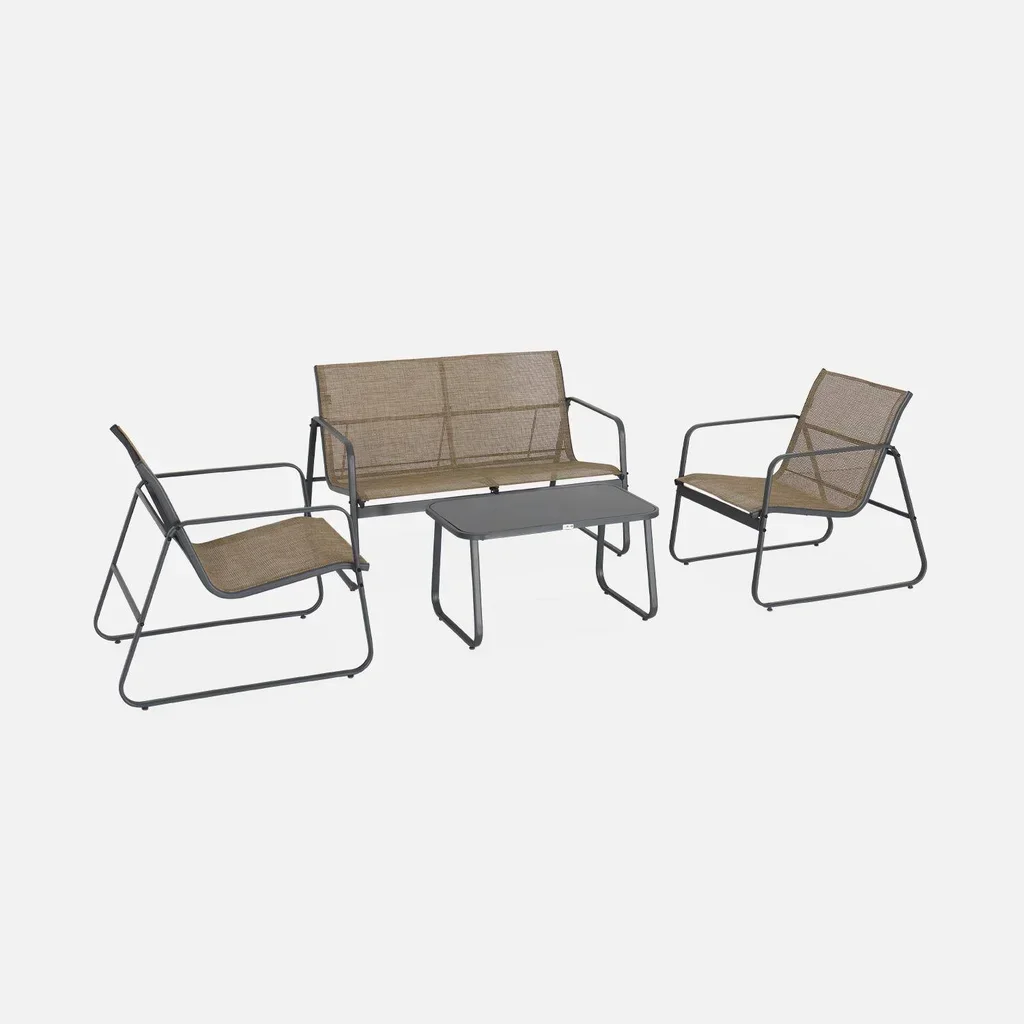 Set giardino Silvi 4 posti, metallo antracite e textilene nero