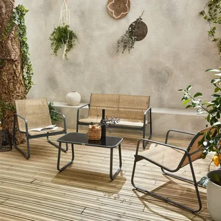 Set giardino Silvi 4 posti, metallo antracite e textilene nero