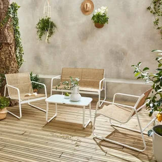 Salotto da giardino Silvi 4 posti metallo antracite e textilene nero