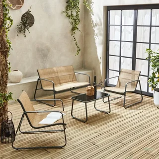 Set giardino Silvi 4 posti, metallo antracite e textilene nero