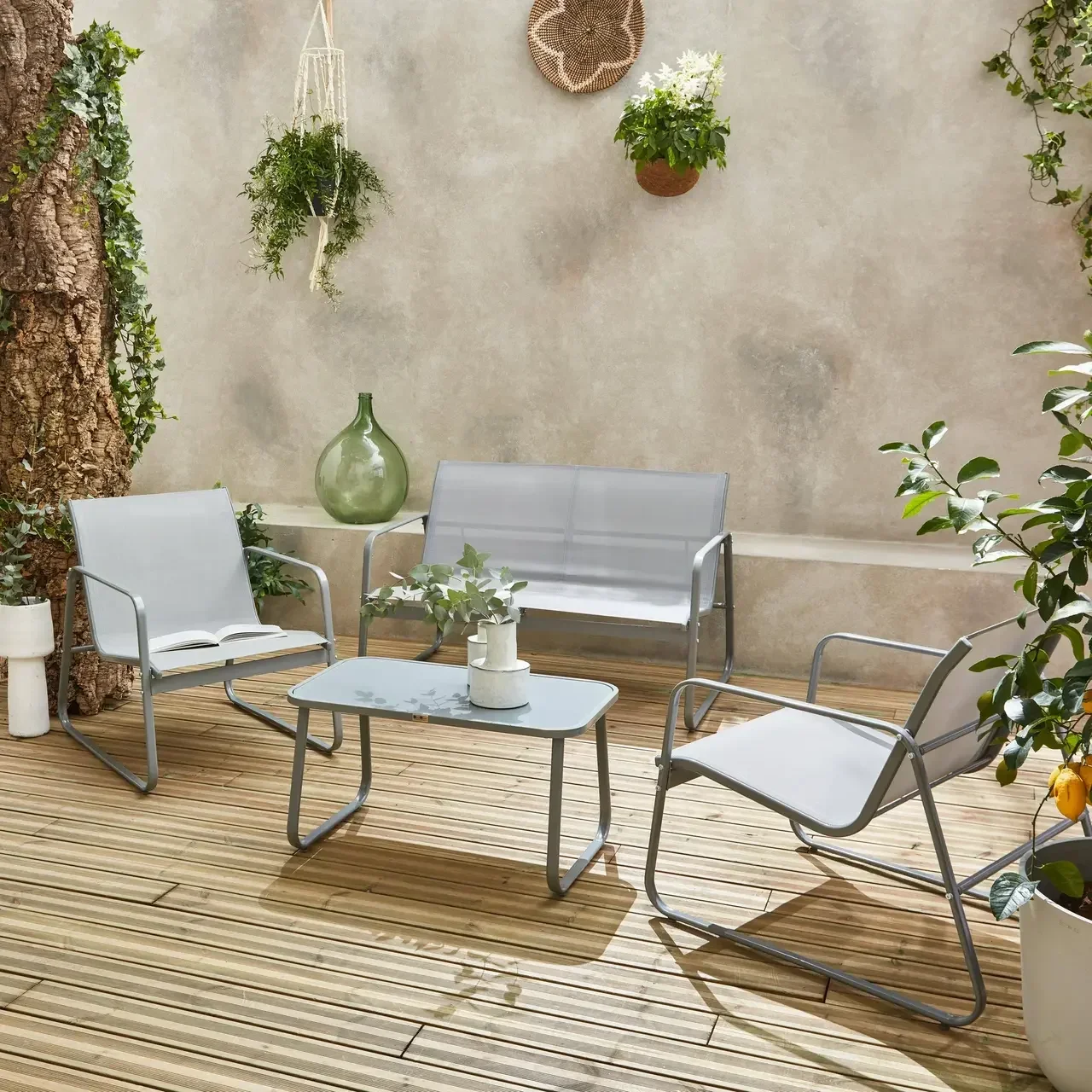 Set giardino metallo 4 posti stile industriale terrazzo balcone