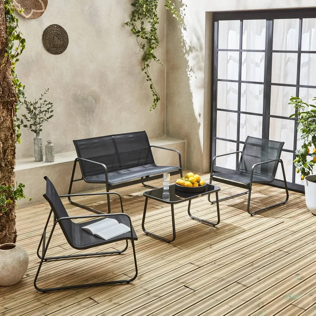 Salon de jardin métallique 4 places Silvi style industriel terrasse balcon