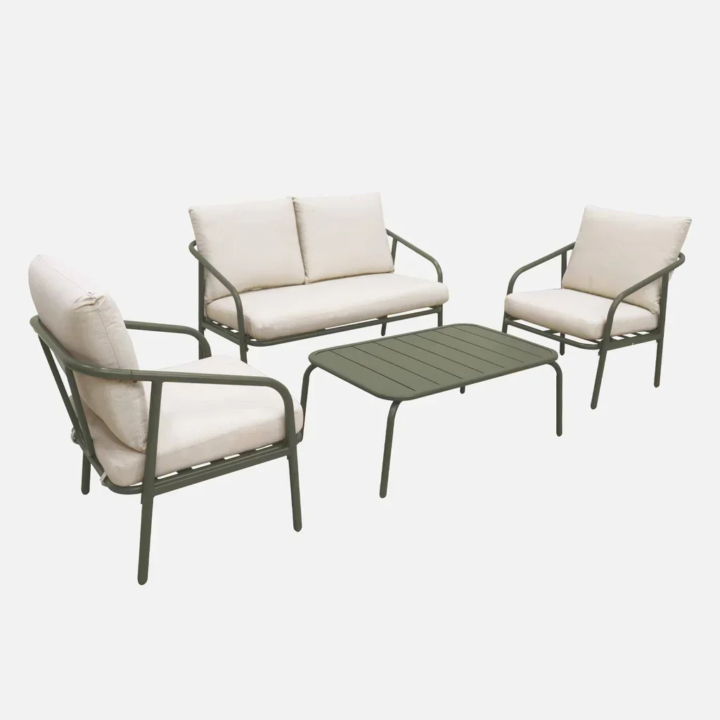 Set da giardino in metallo 4 posti con cuscini comodi da esterno