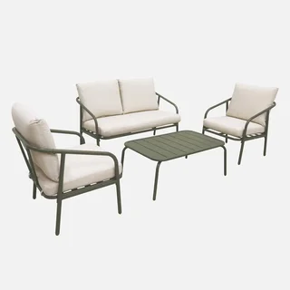 Set da giardino in metallo 4 posti con cuscini comodi da esterno