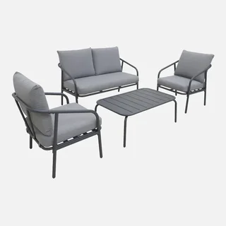 Set da giardino in metallo 4 posti con cuscini comodi da esterno