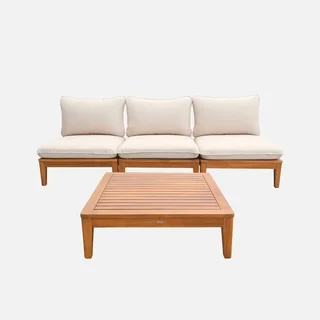 Modulare 3-Sitzer Gartenlounge Akazienholz Yona mit Kissen