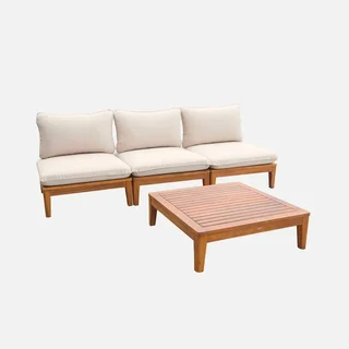 Modulare 3-Sitzer Gartenlounge Akazienholz Yona mit Kissen