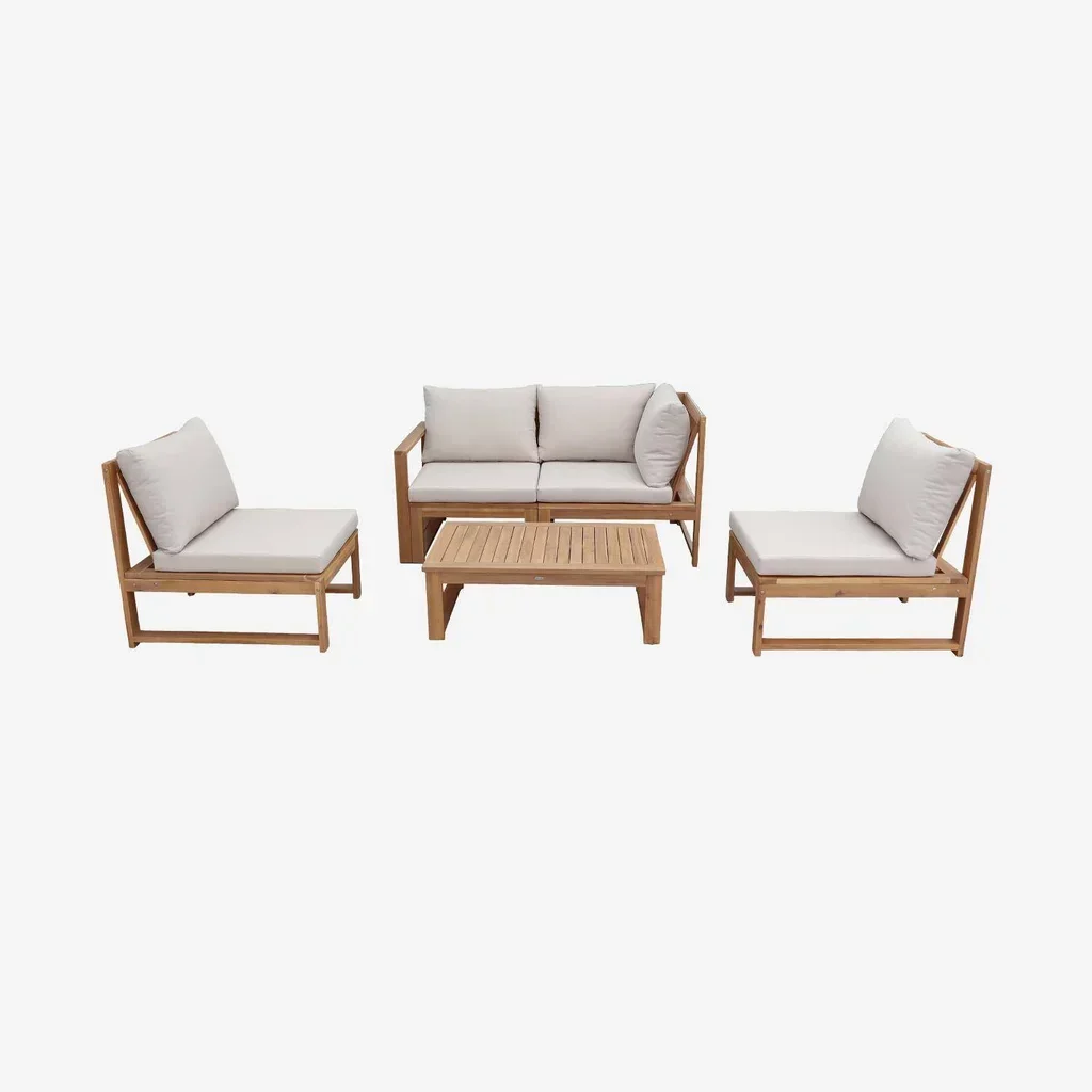 Conjunto de jardim modular 4 lugares madeira acácia Tula com almofadas