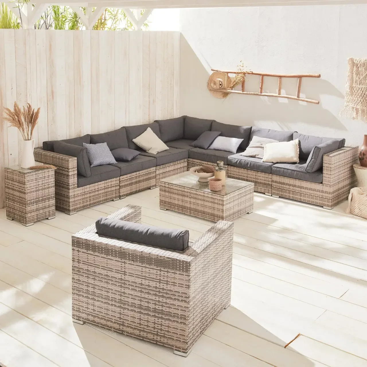 Conjunto jardim vime sintético 8-10 lugares Venezia móveis exterior fibra trançada