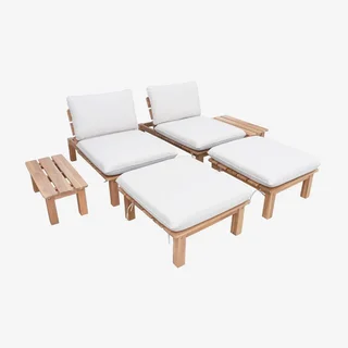 Salon de jardin 2 places bois acacia modulable avec coussins et tables
