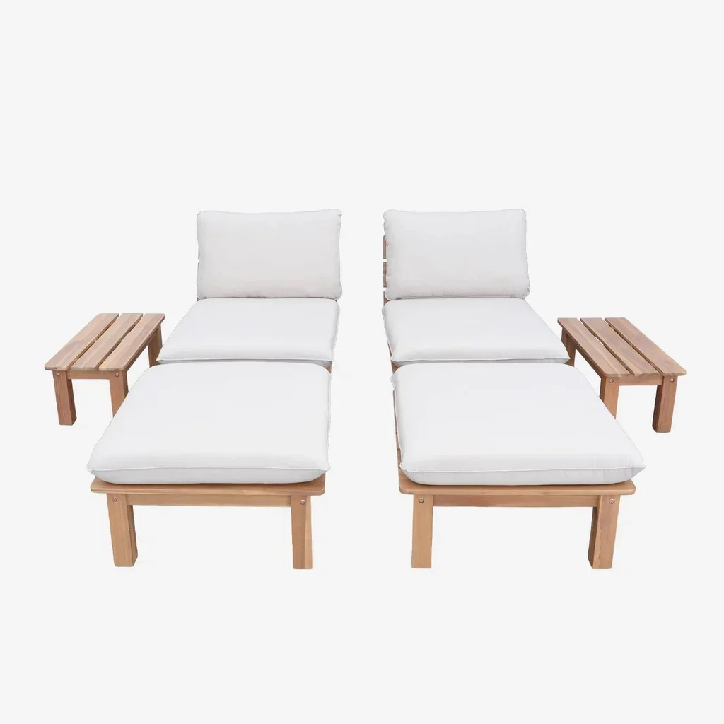 Salon de jardin 2 places bois acacia modulable avec coussins et tables