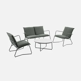 Conjunto jardim 4 lugares aço textilene cáqui com mesa vidro