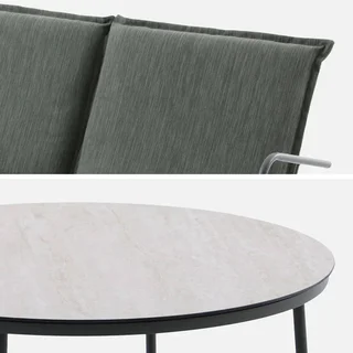 Conjunto jardim 4 lugares aço textilene cáqui com mesa vidro