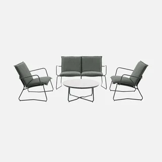 Conjunto jardim 4 lugares aço textilene cáqui com mesa vidro