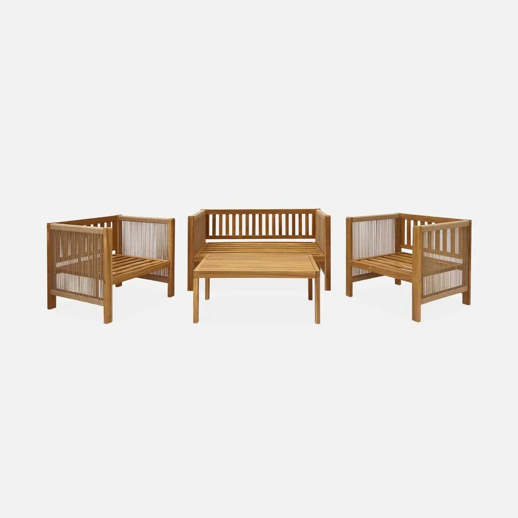 Salon de jardin 4 places bois acacia et corde Alcira